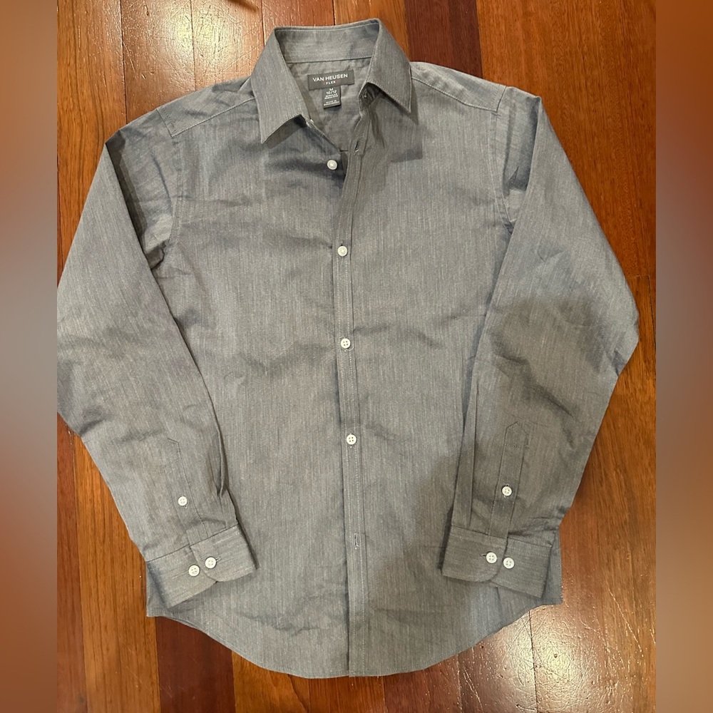 Youth Van Heusen Gray Button-Down Dress Shirt M 10/12